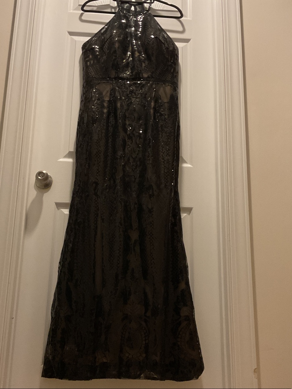 Black Sequin Halter Evening Dress - Unbranded